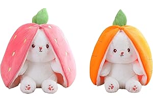 papasgix Jouets Lapin Muppet, Lapin en Peluche, 18/25/35 cm Cache-Cache Lapin de Pâques en Peluche, Lapin en Peluche en Carotte Fraise Peluche de Haute qualité pour
