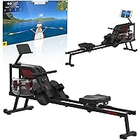 Neezee Rudergerät, Rudergerät für zuhause mit Aluminium Schiene, Rudergerät Wasser mit Tabletständer, Wasserwiderstand und LC