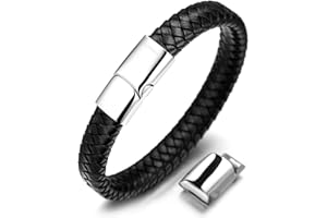 HALUKAKAH Enfants ● Solo Junior ● Garçons Bracelet en Cuir Véritable Noir/Marron Classique 6-12 Ans. Fermoir Magnétique en Titane Acier D'or/Argent/Noir 7"-7.7"(18-19.5cm) avec Le Boîte-Cadeau