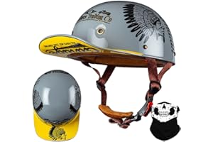 RQTEUYE Vintage Baseball Cap Half Shell Motorcycle Helmet, Extended Retro Brim Helmet With ECE Certification, Men Women Open Face Motorbike Helmet for Cruiser Chopper Scooter M-XXL