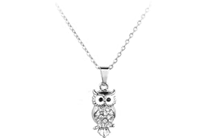 MiniJewelry Wise Owl Bird Pendant Necklace for Women Jewellery Family Sister Daughter Granddaughter Best Friends Graduation Birthday Black Clear Cubic Zirconia