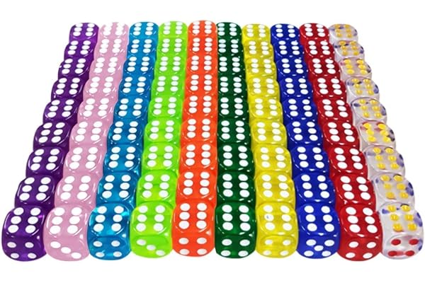 ZMDMAH 6 sidor tärningsset, 100 stycken dice set 16 mm sexsidig kub genomskinliga färger akryl polyester tärningar speltärningar bordsspel för spel och fest