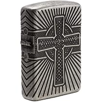 Zippo Celtic Cross Windproof Lighter - Armor Antique Silver Finish, Refillable, Made In USA With Lifetime Guarantee