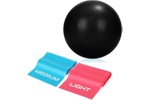 com-four® 3-piece set with Pilates Ball and Thera bands - Gymnastics Ball and Resistance Bands for Pilates and Yoga - Fitness Bands and Yoga Ball for home and away (black)