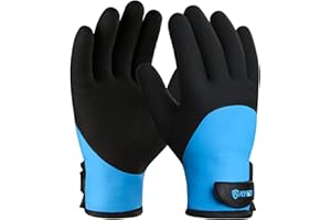 KAYGO Waterproof Thermal Work Gloves, Full Hand Latex Coated, Insulated Liner for Freezer Cold Weather Fishing Winter Outdoor Work, KG140 (Black Blue, Large)