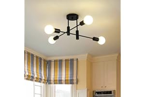 ‎JIINOO JIINOO Kronleuchter Moderne Pendelleuchte 4 Lichter Metall Industrielle Vintage Halterung Kronleuchter für Wohnzimmer Esszimmer Schlafzimmer Foyer, Schwarz