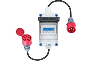 3 fas mobil digital elmätare 32A 400V mobil mätare med CEE-kontakt 3-fas mobil digital mätare 5 x 2,5mm² med återställningskn