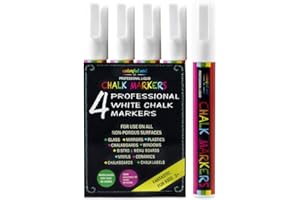 COLORFUL ART CO. White Chalkboard Pens - 4 Pack - Fine and Chisel Tip Liquid Chalk Markers for Blackboards - Erasable, Brilliant, Bold - Perfect for Whiteboards, Glass Windows, Bistro Menus - School, Home, Office