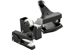 KORNET & HAHN 1971 Kornet & Hahn - Perforadora para oficina, grapadora, dispensador de cinta adhesiva, juego de 3 piezas, color negro mate, diseño moderno, set de regalo