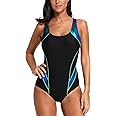 BeautyIn Women's Pro One Piece Athletic Bathing Suit Color Block Swimsuit, Green, Medium
