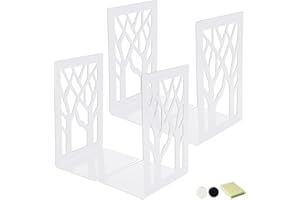 DARUITE Buchstütze, Buchstützen aus Metall, Rutschfester Bücherhalter, Buchhalter für schwere Bücher, Buchstützen für Regale, Zuhause, Büro, Schreibtisch, Küche (2 Paar, 165 x 90 x 120 mm, weiß)