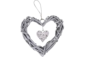 xromtbem Chic Cuori appesi in Vimini Ghirlande Artificiali Bianche Grigie Cuore in Vimini Fai da Te per la Decorazione da Appendere a Parete per Feste di Compleanno di Nozze