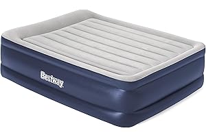 Bestway Tritech Airbed Inflatable Mattress with Built-In Fast Inflation integrated 220-240v Air Pump and Carrying Bag, Raised Height, 203 x 152 x 56cm - Queen