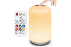 KOOFIT Lampe de Chevet, Veilleuse LED, Veilleuse Tactile à Intensité Variable avec Télécommande,Veilleuse couleur RGB, Rechargeable USB avec Minuteur, pour chambre à coucher, chambre d'enfant, salon