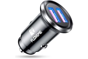 FLOVEME Car Charger Adaptor, 36W/6A QC 3.0 Dual Port USB Car Charger, All Metal Mini Flush Cigarette Lighter USB Adapter 12V in Car Phone Charging