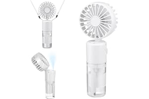 JIZZU Tragbarer Handventilator mit Wassernebel, 4000mAh Mini Ventilator USB, Wasserventilator mit 4 Geschwindigkeiten, Batteriebetriebener kleiner Ventilator für Büro, Reise und Camping