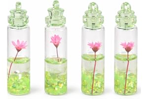 Set med 4 mini lysande gröna kvicksandflaskor med torkade blommor, 40,8 x 11 mm fosforescerande figurer för trädgårdsdekoration miniatyr och mikrolandskap