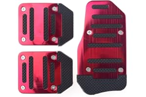 BININBOX Copri Pedali per Auto Frizione Freno e Acceleratore in Lega di Alluminio (Rosso, Trasmissione Manuale)