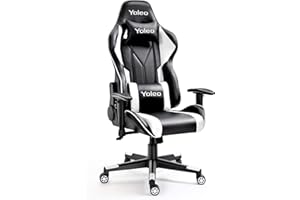 YOLEO Chaise ergonomique de bureau/jeu, réglable avec coussin lombaire, dossier haut, pivotante, avec appui-tête réglable, charge maximale de 150 kg, en cuir synthétique