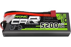 OVONIC Batterie Lipo 2s 5200mAh 50C 7.4V avec connecteur en T de Style Dean pour Voiture RC Bateau Camion Buggy équipe Associée Bricolage Passe-Temps