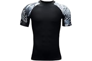 HUGE SPORTS Mens Rash Vest- Rash Guard Short Sleeve Quick Drying Wetsuit Swimming Tops for Surfing BJJ Jiu Jitsu