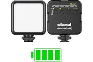 Camera Light, ULANZI VL49 Video Licht mit 2000mAh Akku, LED Videoleuchte 5500K Einstellbar, 3 Cold Shoe für Mikros und Lampen, Dauerlicht für Kamera Foto Schwarz