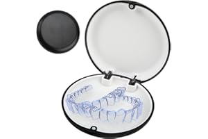 FUITKE Retainer Case, Round Retainer Container with Magnetic Closure Portable Orthodontic Denture Box Seal Textured Liner Multifunctional Mouth Guard Denture Holder Case for Braces Mouthguards (Black)
