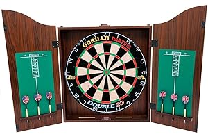 Gorilla Darts Centre Set MDF Walnut Cabinet Set Dartboard inc Darts Package