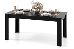 COSTWAY 160 x 80 x 76cm Large Dining Table, 8 Seater Rectangular Dinner Table with L-shaped Legs & Wood-like Surface, Modern Wooden Kitchen Dining Room Office Working Desk (Black)