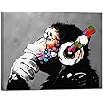 Wieco Art Monkey With Headphones Banksy DJ Chimp Pop Art Cool Ape Abstract Canvas Prints Wall Art Paintings for Living Room Bedroom Home Decorations Stretched Artwork for Office Decor