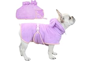 Fnaobai Accappatoio per animali domestici per cani e gatti, ad asciugatura rapida, grazioso asciugamano con cappuccio, collare regolabile e cinghia per la pancia, per piscina e spiaggia (viola, L)