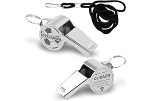 Bomtop Acier Inoxydable Sifflet, Métal Sifflet de Sport avec Cordon, Sifflet Arbitre Foot D'Entraînement, Super Coach Cadeau de Hommes Idéal pour Les Entraîneurs, Les Arbitres, Enseignant