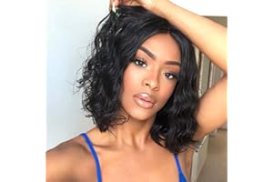 PORSMEER czarny krótkie faliste kręcone średniej długości peruki dla kobiet, do ramion peruka z częścią środkową, naturalne żaroodporne włosy syntetyczne 14 cali