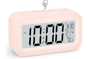 U-PICKS 4,3" Wecker Digital, LCD Digitaler Wecker, Wecker Ohne Ticken, Wecker mit Licht/Schlummern/Temperatur/Datum/Kalender/Großem Display, Tischuhr Wecker Uhr für Nachttisch Schlafzimmer Home Office（Rosa）