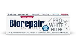 Biorepair, Dentifricio PROWHITE FILLER, Smalto Più Bianco e Liscio, Riempe le Micro-Imperfezioni Con Più MicroRepair, Formula Potenziata, Tecnologia Sbiancante PVP, Senza Fluoro e Parabeni, 75ml