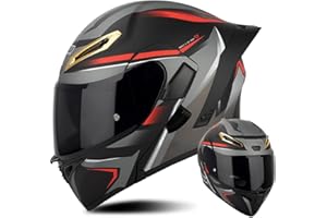 BYROADS Casque Moto Modulable Double Visière Scooter Chopper ECE Homologué Casque Moto Homme et Femme Casques Intégraux Flip-Up Anti-Collision Casque Integral Modulable pour Locomotive