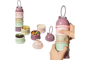 HAQATR Baby Formula Powder Pots,Stackable Baby Formula Dispenser,with 4 Individual Storage Twist Lock Compartments Milk Powder Dispenser Pot for Travel and Outdoors (Light Purple)