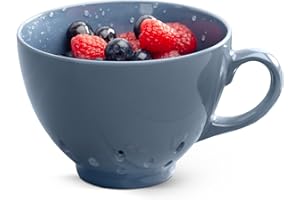 Zeal Berry Colander Cup, Small Hand-held Cup Shape Melamine Strainer/Sieve, for Washing & Draining Fruits, and Berries (10cm) - Provence Blue