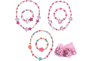 KOIROI 6 sztuk biżuterii dziecięcej z drewna, zestaw biżuterii dla dziewczynek, naszyjnik, bransoletka dla dzieci, bransoletki z jednorożcem, kolorowe koraliki, bransoletka przyjaźni dla dziewcząt, na