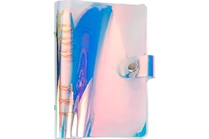 UMISU Classeur en PVC Souple Transparent Couverture de Protection pour Carnet de Notes Classeurs à Anneaux 6 Trous Rechargeable pour A6/A5 Feuilles Volantes Classeur Budget A6 (A5, Laser Irisé)