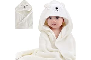 TIBAPLA Toalla con Capucha Bebé, 80 x 80 cm Toalla para Bebés con Orejas Lindas, Toalla de Baño con Capucha Toalla Personalizada Toalla de Baño con Capucha para Bebe Recien Nacido de 0 a 3 años, Blanco