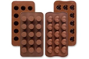 Cozihom Moldes de silicona para chocolate, gelatina, caramelos, bombas de grasa, bocadillos keto, cubitos de hielo, tazas redondas y forma de corazón, 4 unidades