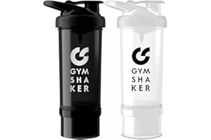 GYMSHAKER 2er Pack Protein Shaker mit Pulverfach - cremige Shakes, auslaufsicher, Spülmaschinengeeignet - Shaker Proteinshake - Schwarz, Weiß