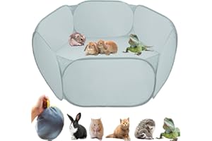 GABraden Small Animals Playpen Tent,Rabbits Small Pens,Reptiles Cage,Breathable Transparent Pet Playpen Pop Open Outdoor (Solid gray)