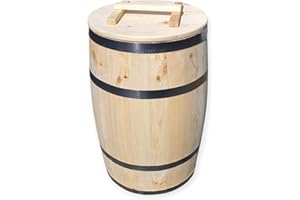 MB MANUFAKTURA BAREL Barril de madera con tapa – Barril de lluvia rústico o barril de almacenamiento de madera natural – Hecho a mano y resistente a la intemperie, ideal para jardín o terraza 160 litros
