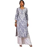 GoSriKi Damen Kurta Chikankari Bestickt - Rayon Blend Gerade Passform | 3/4 Ärmel