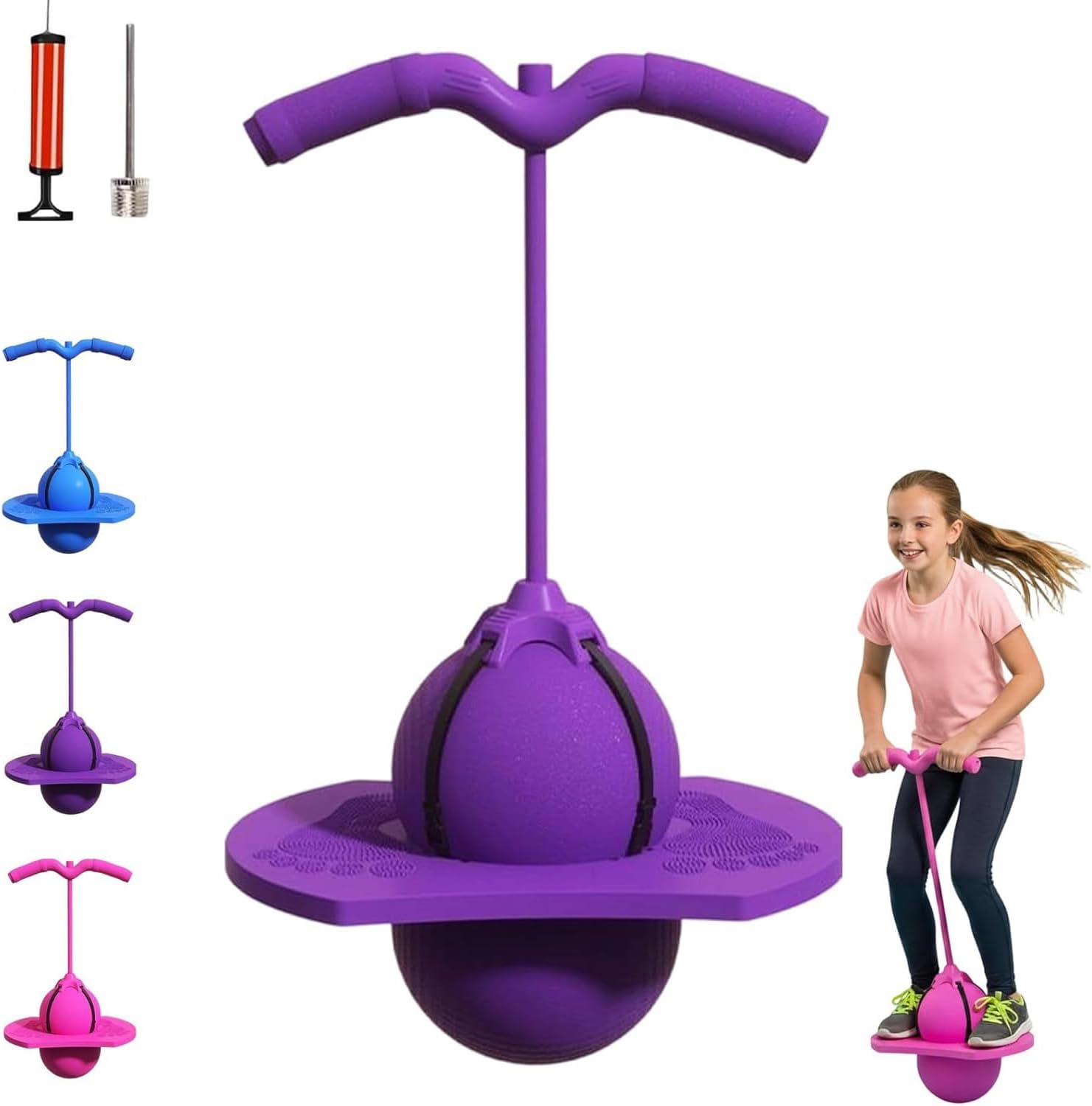 JOYTIX Balón Saltarín Equilibrio Niños, Pogo Ball con Asa, Base Antideslizante, Juguete Interior & Exterior, Deporte y Fitness para Niños y Adultos (Violeta)