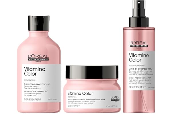 L'Oréal Professionnel, Coffret Cadeau Vitamino Color, Routine Fixatrice de Couleur, Cheveux Colorés & Méchés en Manque d'Éclat, Trio Shampoing + Masque + Lait 10-En-1, Édition Limitée Serie Expert