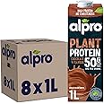 Alpro Chocolate Soya High Protein Plant-Based Long Life Drink, Vegan & Dairy Free, 1 Litre (Pack of 8)