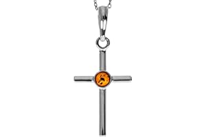SilverAmber Jewellery UK - 925 Sterling Silver & Genuine Baltic Amber Classic Cross Pendant - 1987V